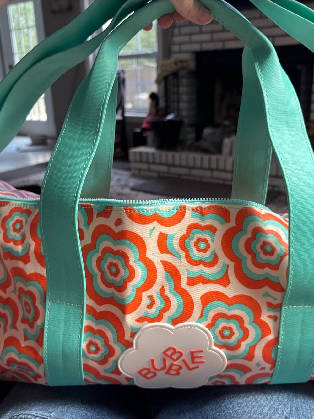 Bubble Floral Tote in Teal and Orange